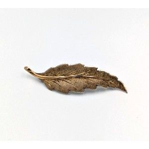 Leaf Sterling Silver Brooch Made In Italy Textured Gold Wash Vintage 925 Pin